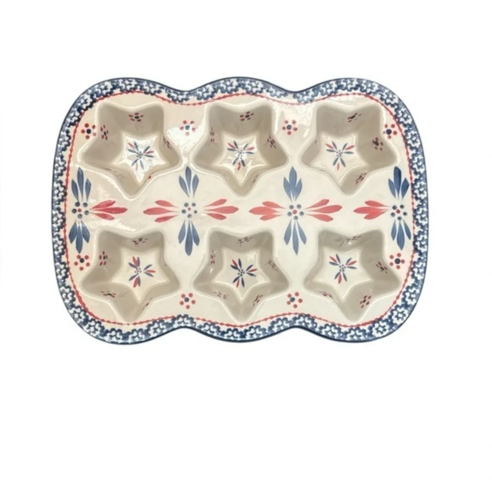 Patriotic Star Ceramic Muffin Pan with Stand Excellent Condition Kitchenware